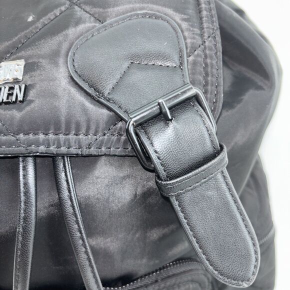 Steve Madden Bqueens Black Quilted Large Backpack Bag Pockets - Picture 6 of 11